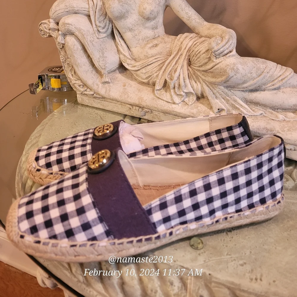 Tory Burch Beacher Brigh Navy Espidrilles Flats Jute Leather Designer #715 - Picture 3 of 16